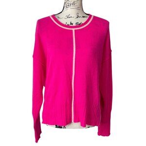 Alashan Womens Hot Pink Cashmere Sweater With White Trim Long Sleeve Size M
